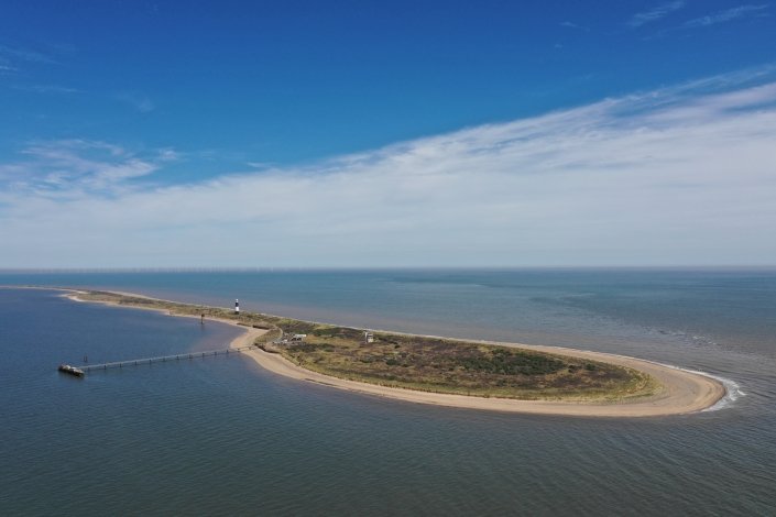 Aerial view of Spurn Point from the mouth of the Humber Estuary