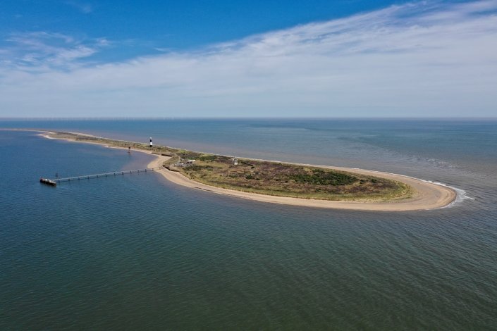 Aerial view of Spurn Point from the mouth of the Humber Estuary