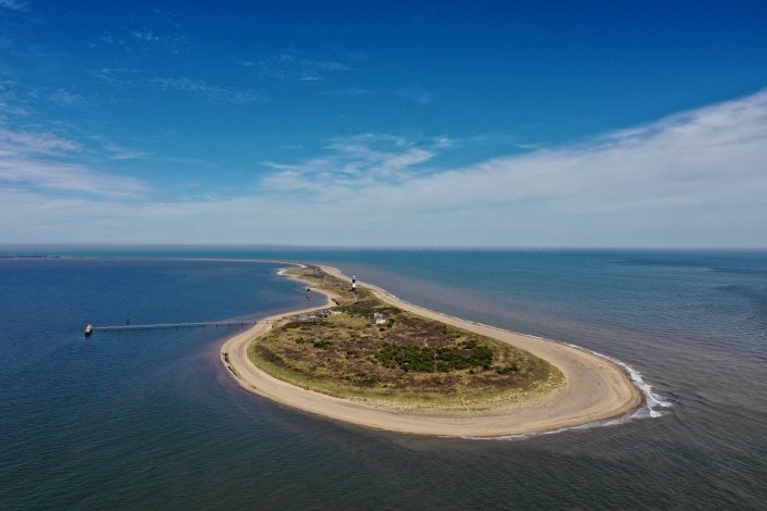 Aerial view of Spurn Point from the mouth of the Humber Estuary