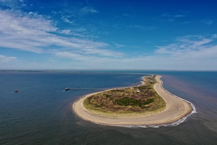 Aerial view of Spurn Point from the mouth of the Humber Estuary