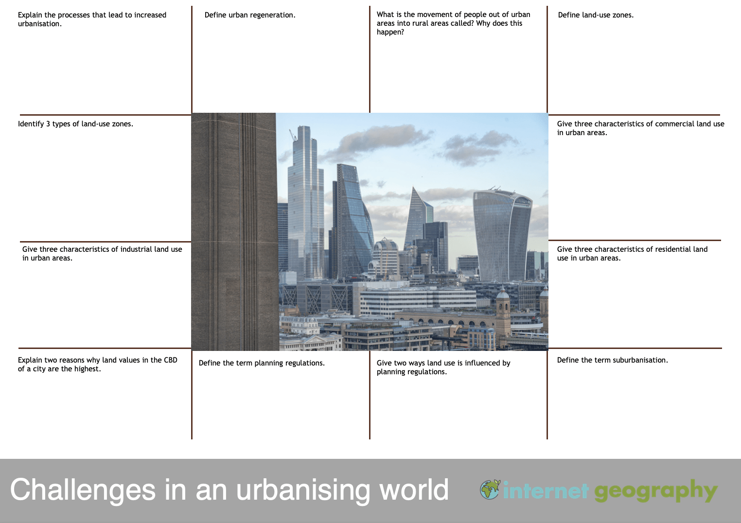 Challenges in an urbanising world revision mat 2 edexcel b