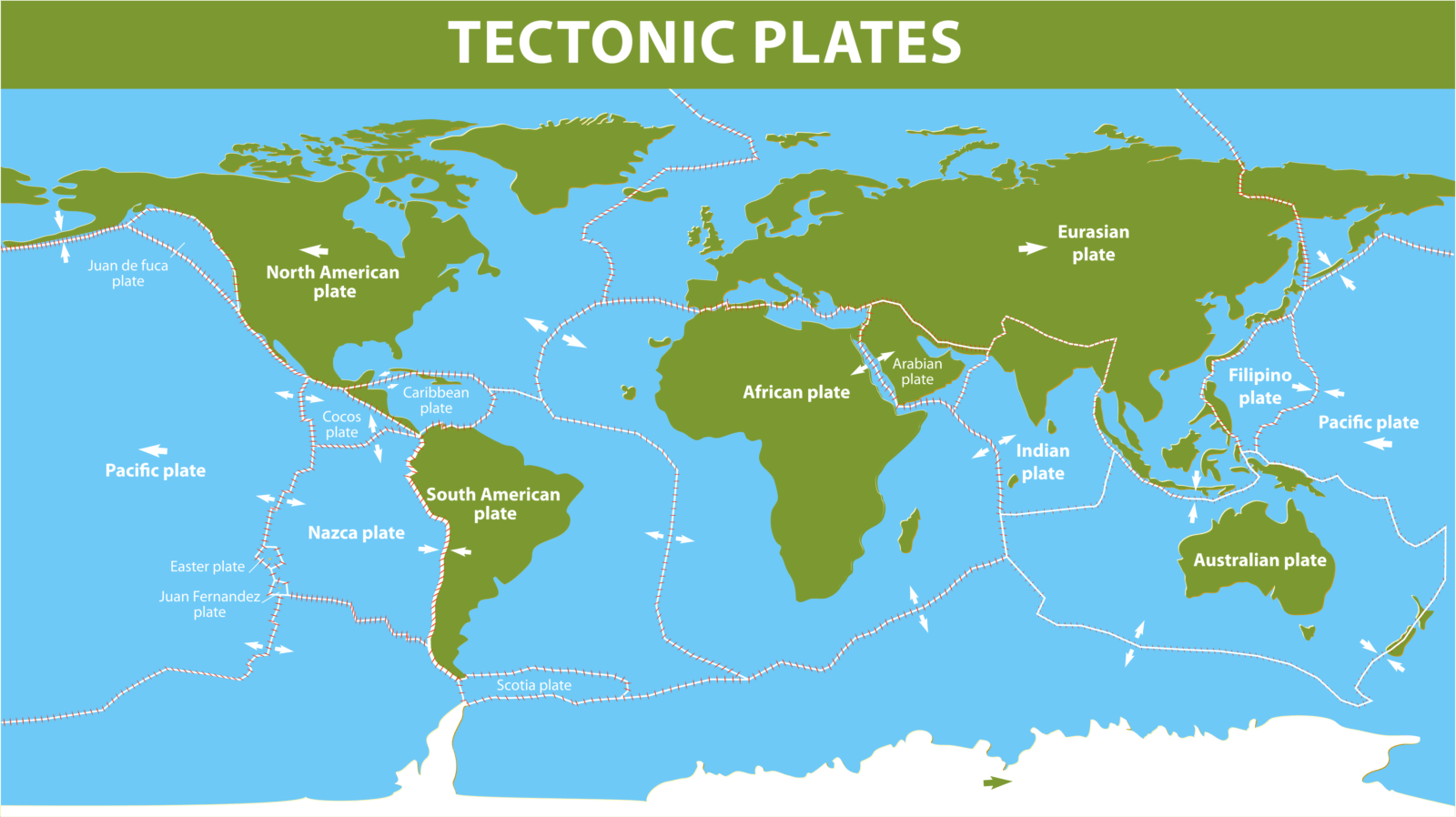 A map to show the main tectonic plates