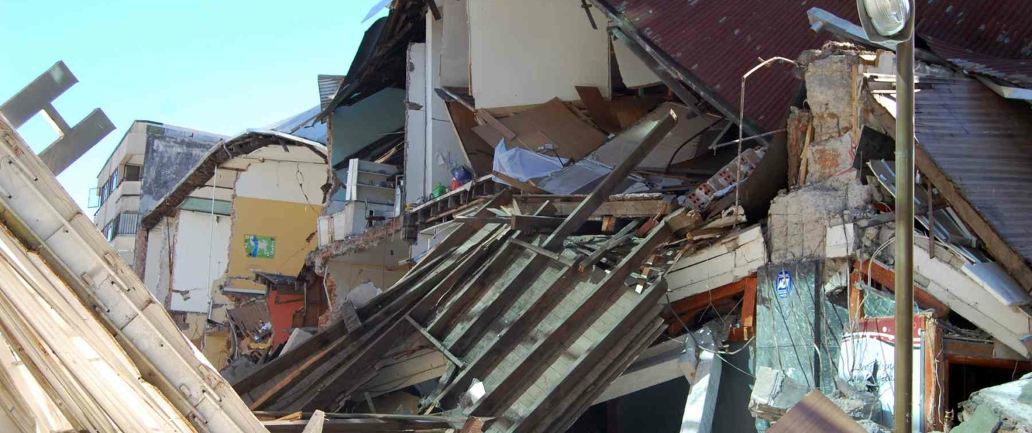 Damage done to houses in Concepcion city, Chile by the 2010 magnitude 8.8 earthquake.