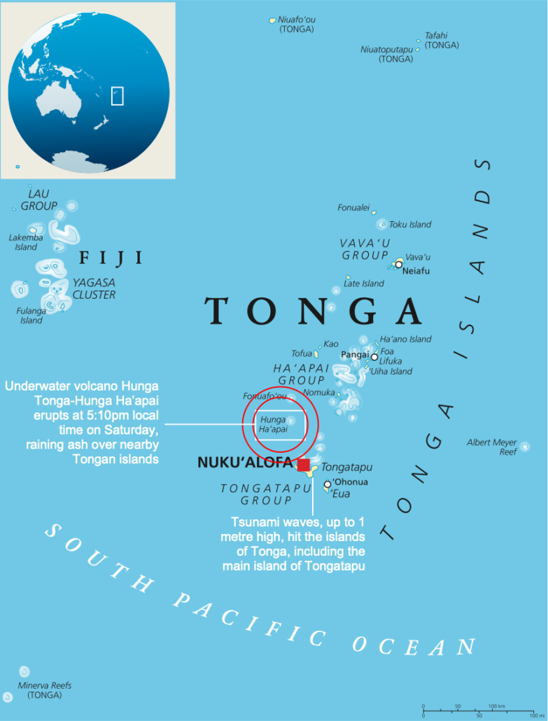 The location of the Hunga Tonga-Hunga Ha’apai volcano