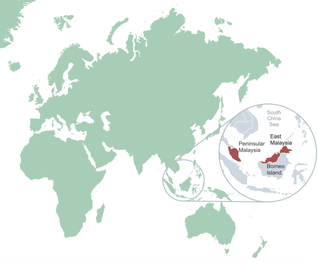 A map to show the location of Malaysia