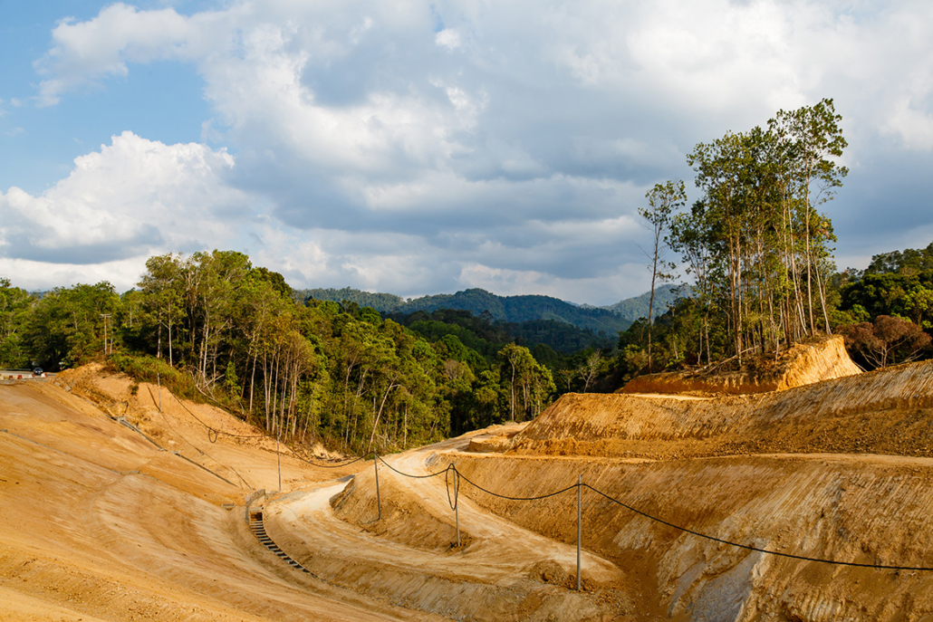 Road construction in the rainforest in Sabah, Malaysia