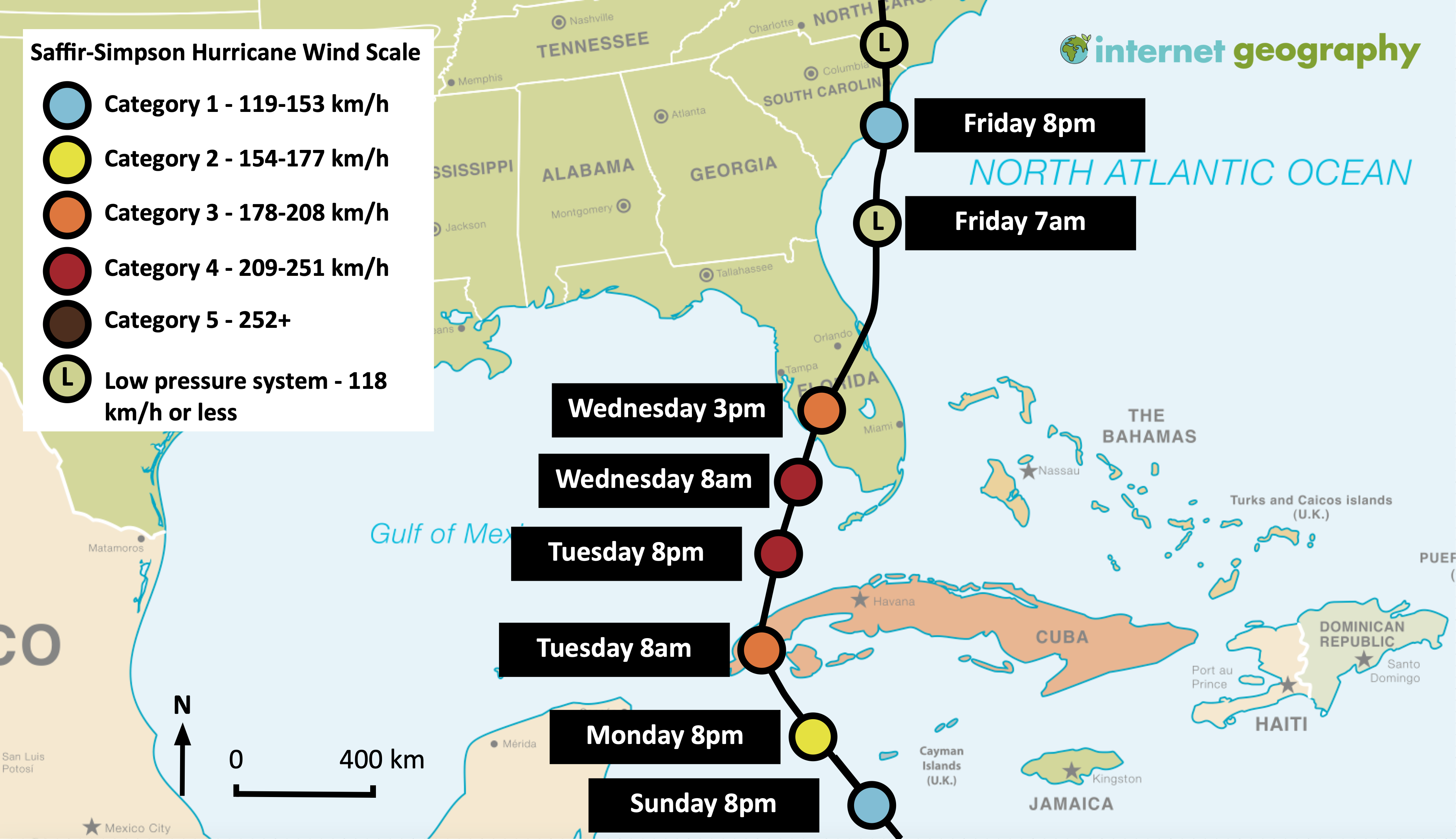 The path of Hurricane Ian