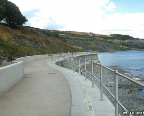 Sea wall and stabilised cliffs in Lyme Regis