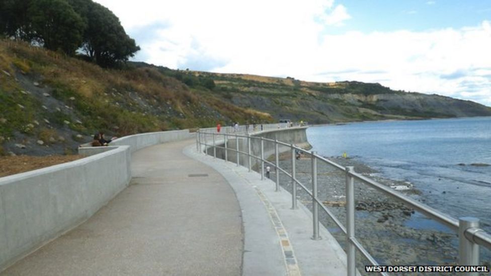 Sea wall and stabilised cliffs in Lyme Regis