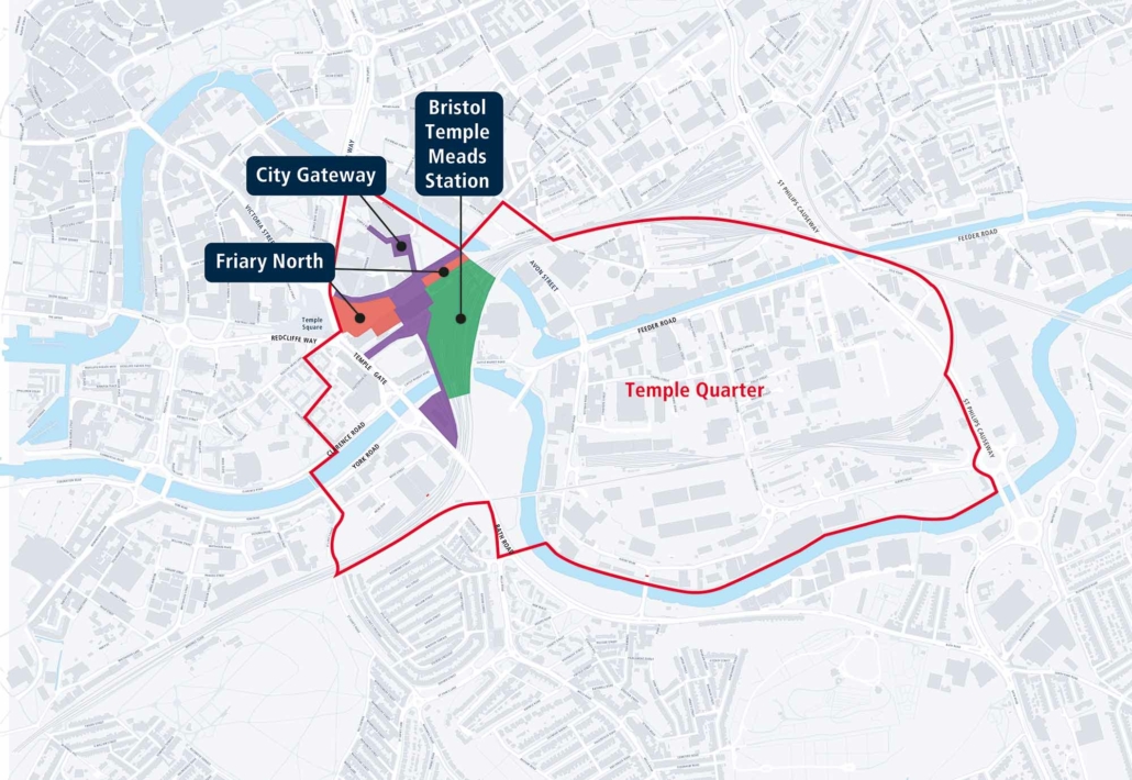 A map to show the location of Bristol's Temple Quarter
