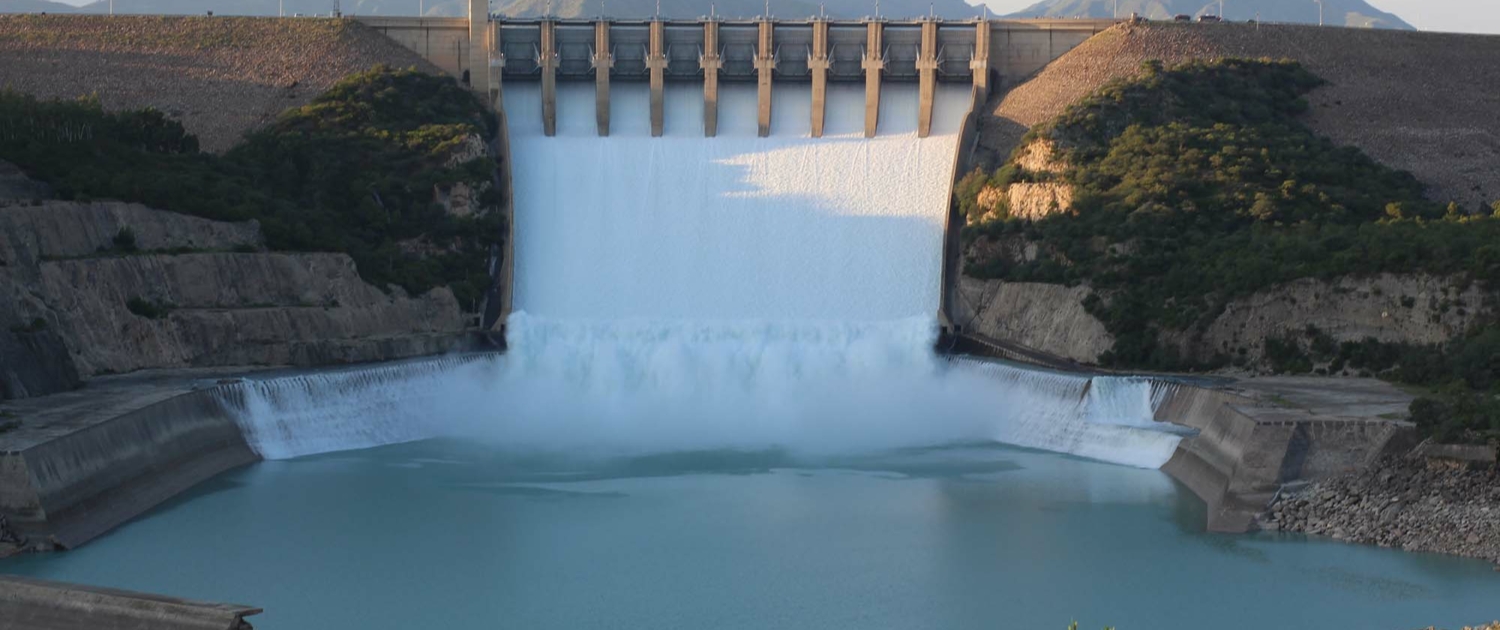 The Tarbela Dam holding back the Tarbela reservoir