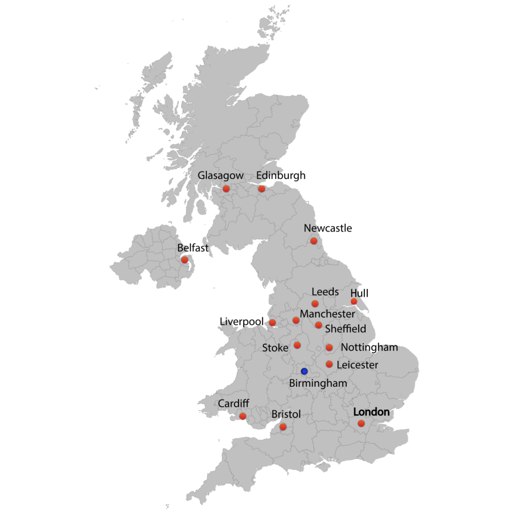 A map to show the location of Birmingham