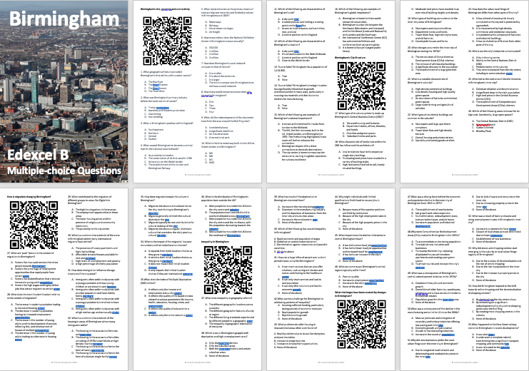 Edexcel B Birmingham Case Study Multiple Choice