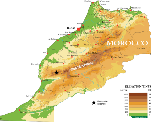 A map to show the epicentre of the Morocco Earthquake