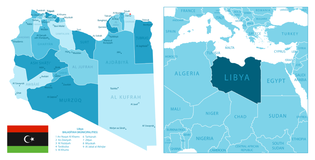 A map to show the location of Derna