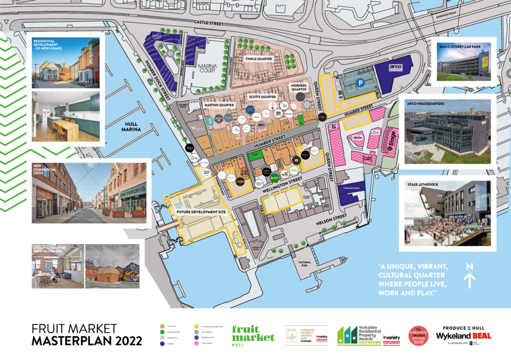 A map showing the main features of the Fruit Market redevelopment