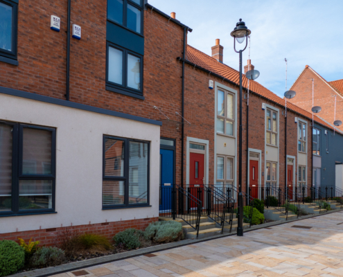 A mixture of two and three storey housing in Martins Quarter, Fruit Market