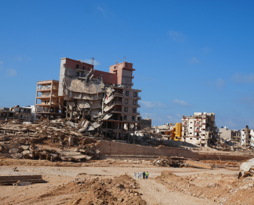 Wide-spread devastation caused by flooding in Derna