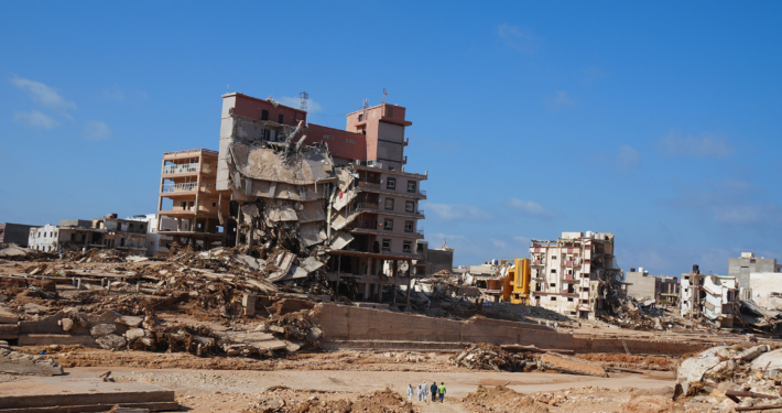 Wide-spread devastation caused by flooding in Derna