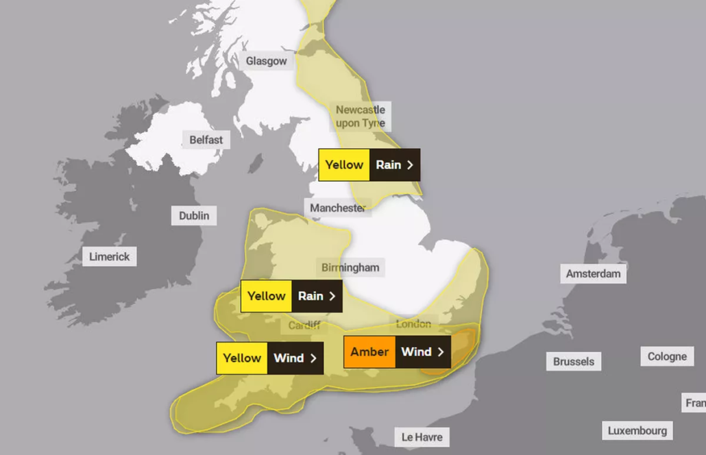 Met Office weather warnings for Storm Ciarán