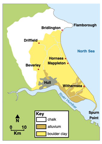 A map to show the geology of the Holderness Coast