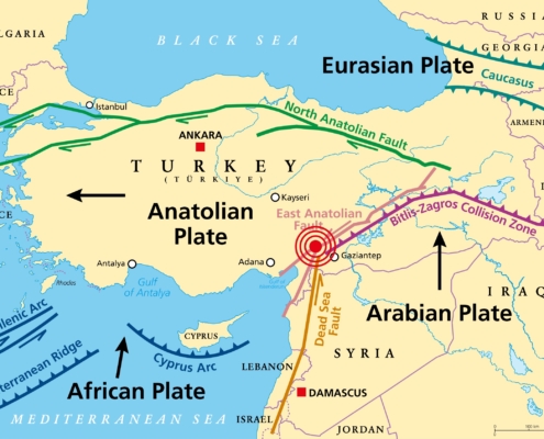 A map to show the location of the Turkey Syria earthquake