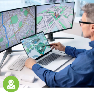 Image of cartographer at computer