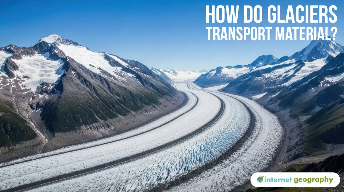 How do glaciers transport material?