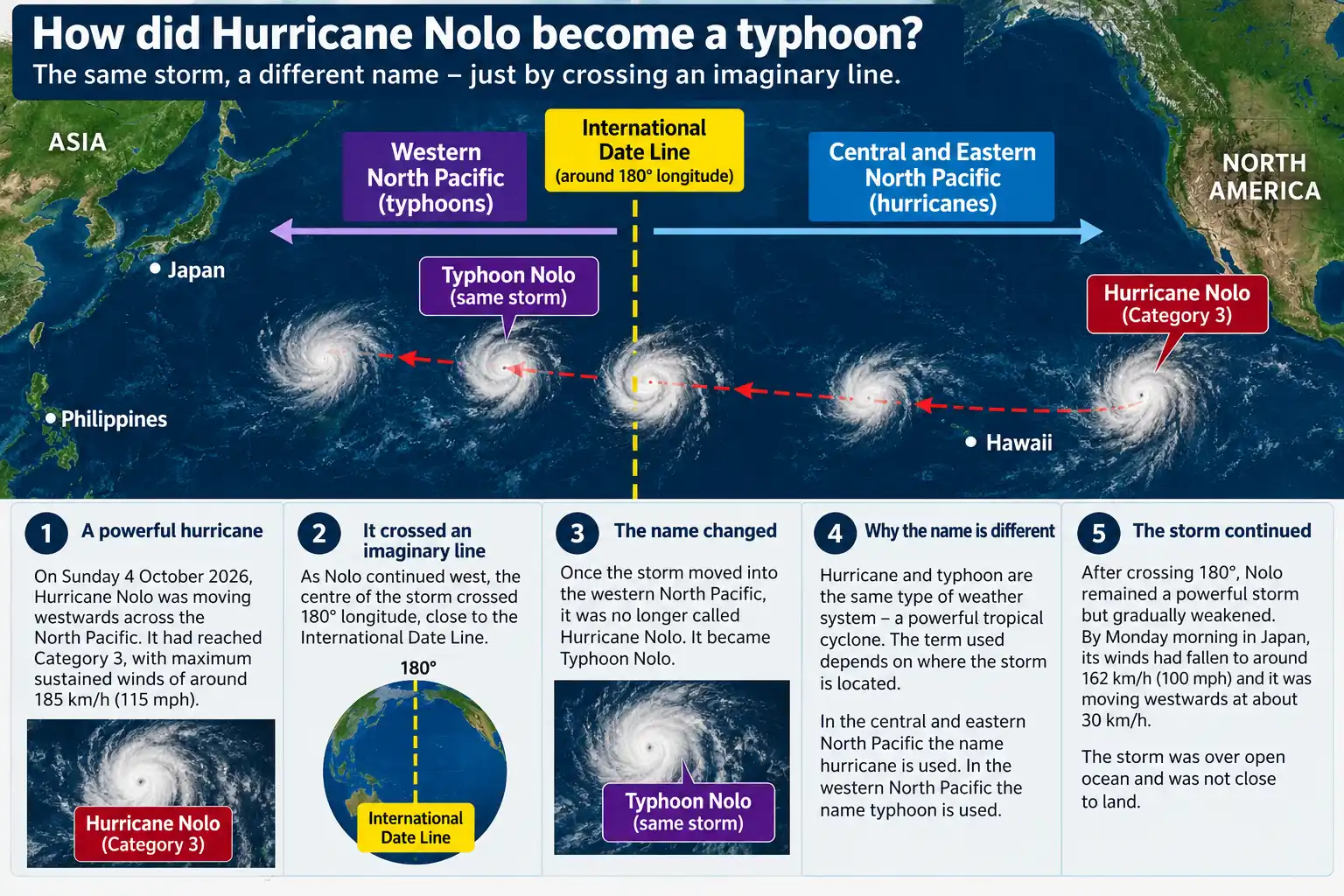 How did Hurricane Nolo become a typhoon?